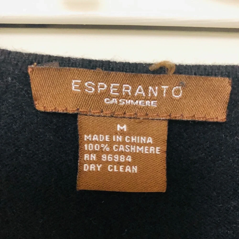 Esperanto Womens‎ Black V-Neck Cashmere Sweater 3/4 Sleeves Casual Whimsigoth M